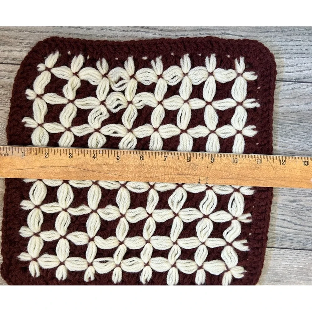 2 Vintage 1970 MCM Hand Crocheted Brown 12